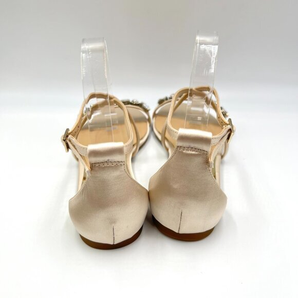 Jewel Badgley Mischka Size 8.5 Tessy Champagne‎ Satin Flats Dress Sandals Shoes - Picture 6 of 11
